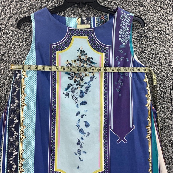 Elegant Blue Patterned Sleeveless Dress - Picture 2 of 12